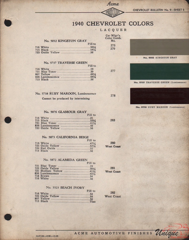 1940 Chev Paint Charts Acme 2